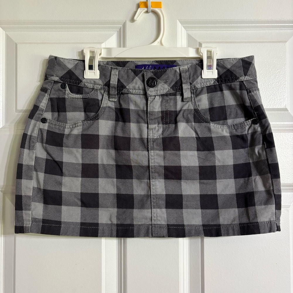 Miley Cyrus x Max Azria Black and Gray Checkered Mini Skirt